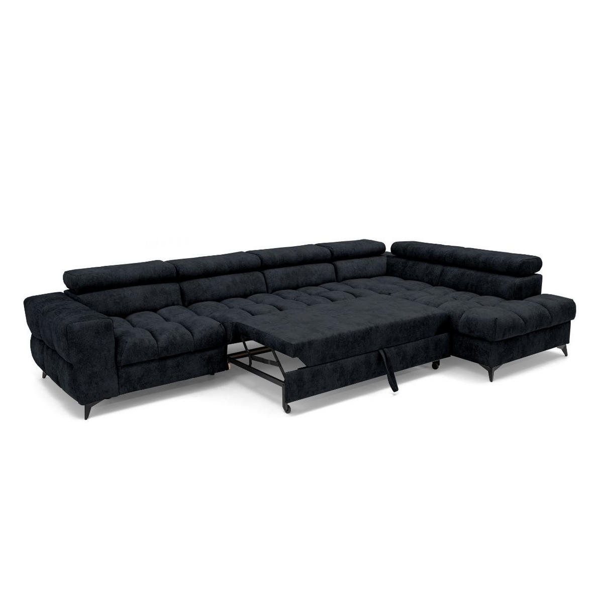 ECKSOFA PUDDING MAXI L Rechts mit Schlaffunktion 125x195 Velours Schwarz - Schwarz, Holz/Textil (203/350cm) - Muffo