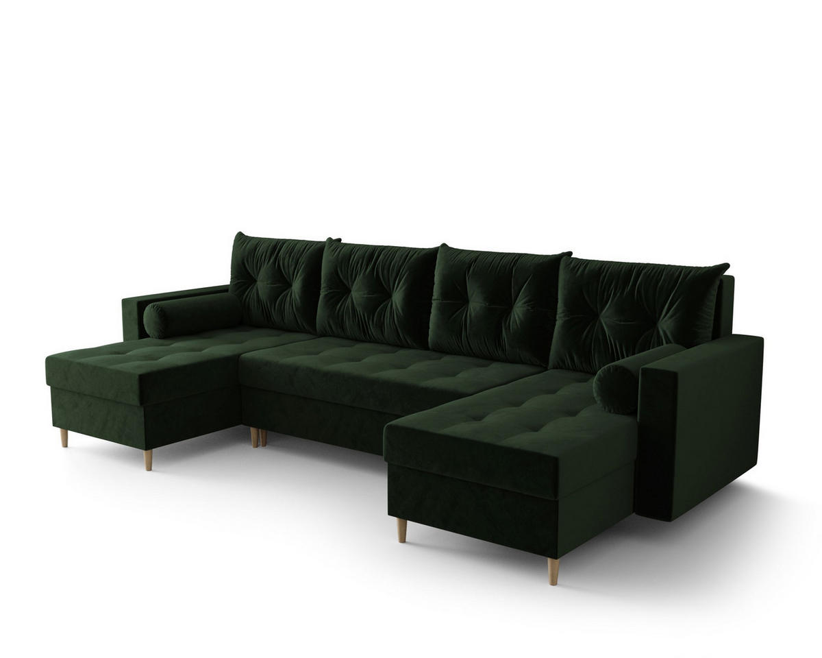 ECKSOFA SKANDI U Itaka 10 mit Schlaffunktion - Dunkelgrün, Textil (300/88/145cm) - Bedante