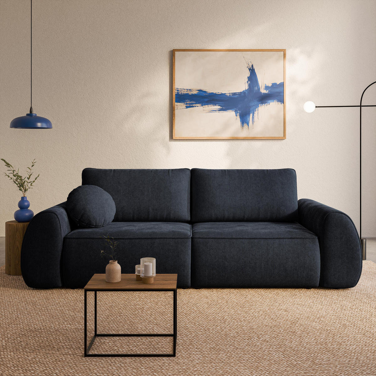 BETTSOFA ZEFEO Schwarz Kordstoff mit Schlaffunktion - Schwarz, Textil (264/96/106cm) - MASSENO