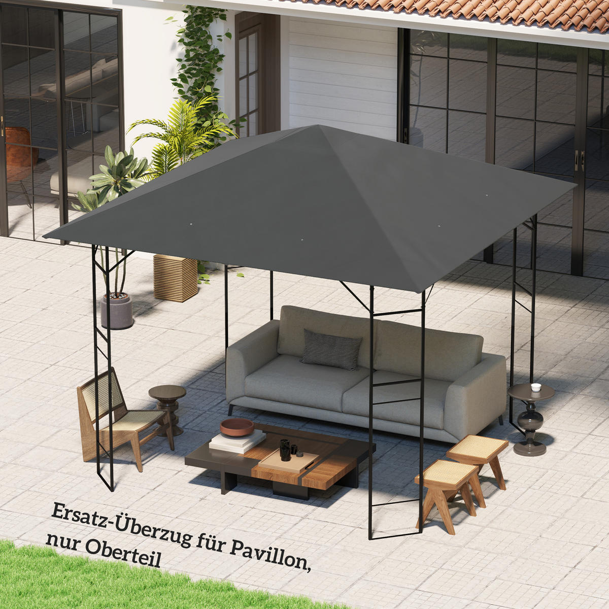 ERSATZDACH für Pavillon 3 x 3 m wasserabweisend Pavillondach UPF30+ Ersatzbezug - Grau, Textil (298/1/298cm) - Outsunny