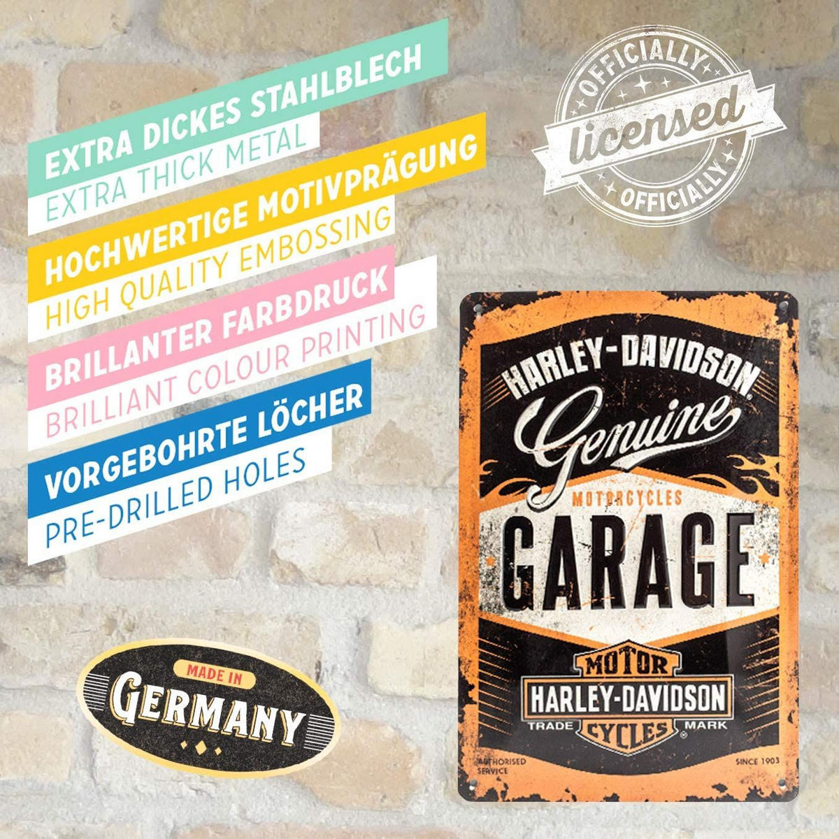 BLECHSCHILD 20/30 cm Harley-Davidson Garage - Multicolor, Metall (20/30/0.2cm) - Nostalgic-Art