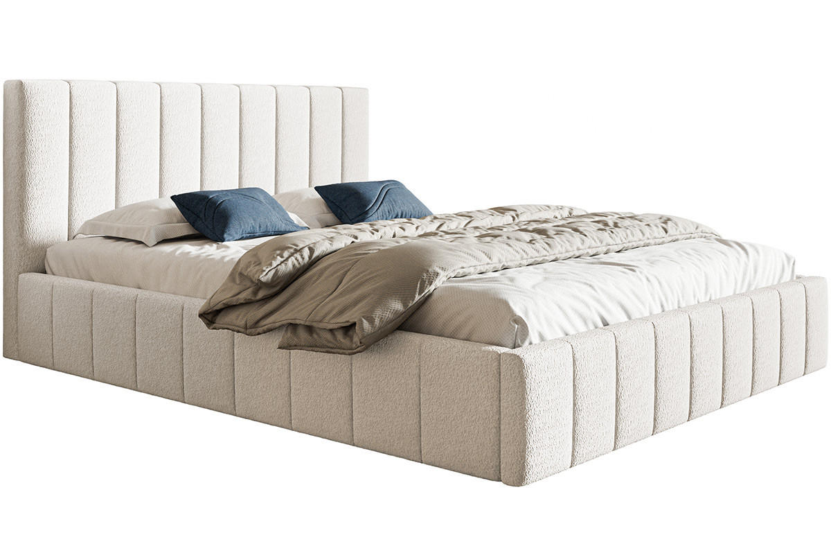 BETT Weiß OLDO 10 Gepolstert Mit Bettkasten Bouclé 160x200 cm - Ecru, Textil (160/200cm) - Sepro Meble