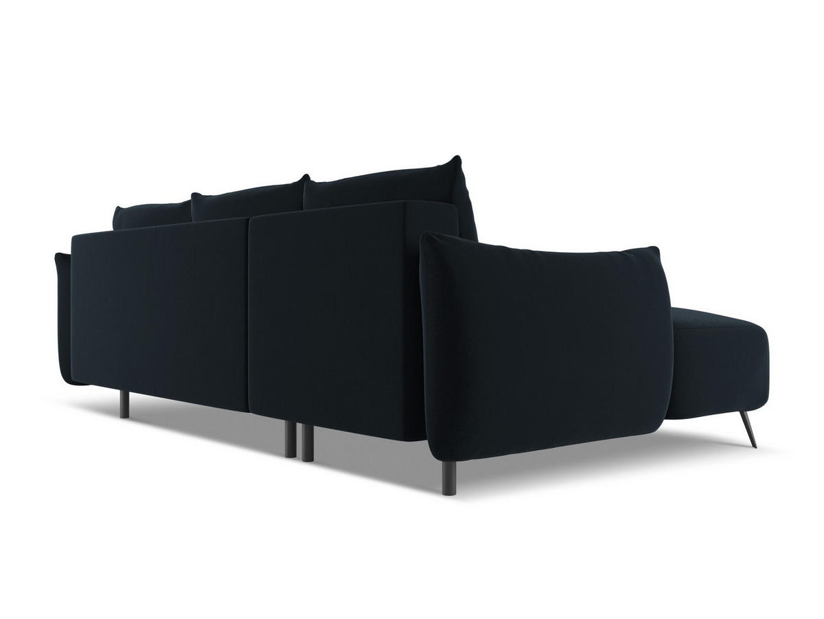 ECKSOFA mit Schlaffunktion Samt Stoff Blau - Blau/Schwarz, Textil/Metall (162/242cm) - Makamii