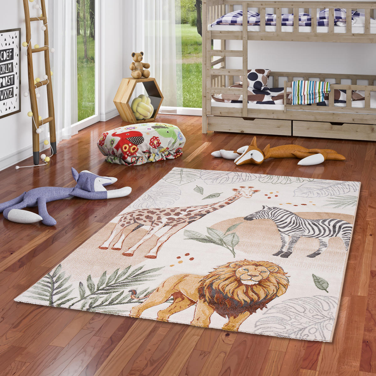 KINDER TEPPICH MAUI KIDS GIRAFFE ZEBRA LÖWE - Multicolor, Textil (80/150cm) - Pergamon