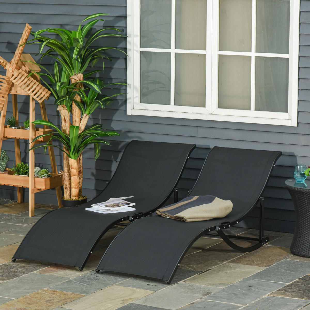 GARTENLIEGE Schwarz 2 Stück - Schwarz, Naturmaterialien (165/63/61cm) - GiPP
