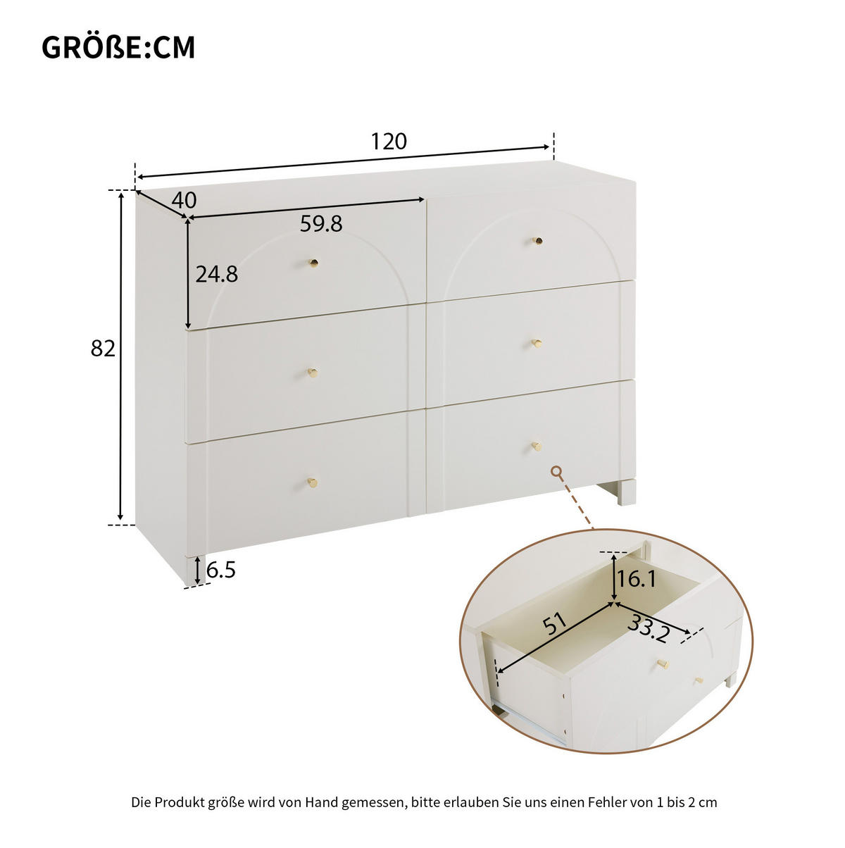 KOMMODE aus Spanplatte 120x40x82 cm Weiß mit 6 Schubladen und Kippsicherung - Weiß, Holzwerkstoff (40/82/120cm) - IVMEU
