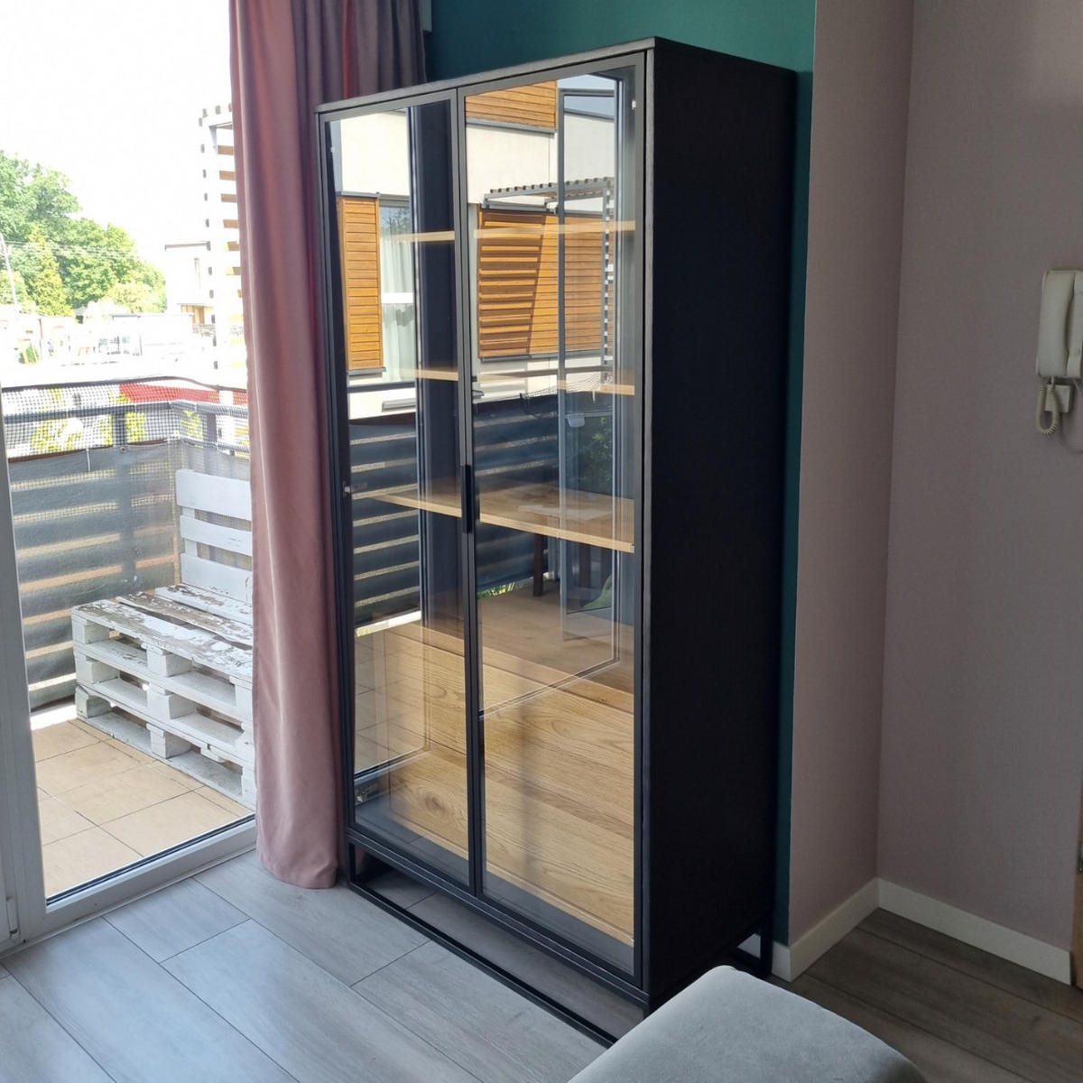 STANDVITRINE mit Massivholz CARLA - Eichefarben, Holz (100/180/45cm) - Rawood Furniture