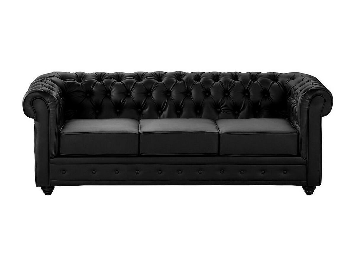 SOFAGARNITUR ohne Schlaffunktion - 4 -Sitzer - Kunstleder - schwarz - CHESTERFIELD - Schwarz, Leder (205/72/88cm) - Vente-Unique