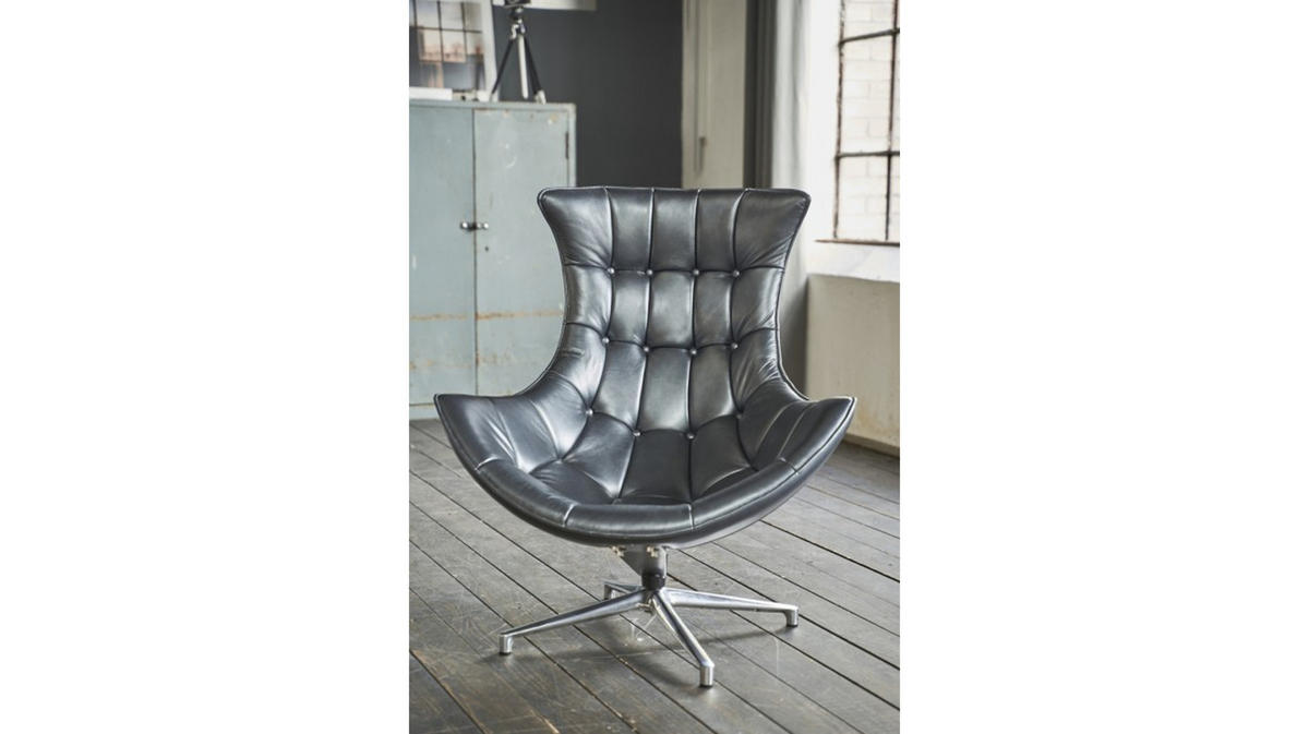 DREHSESSEL SKIO Silbergrau Leder - Silberfarben, Leder (87/99/89cm) - KAWOLA