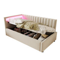 POLSTERBETT mit LED-Beleuchtung 90/200 cm mit Bettkasten in Beige - Beige, Textil (90/200cm) - BEAOK