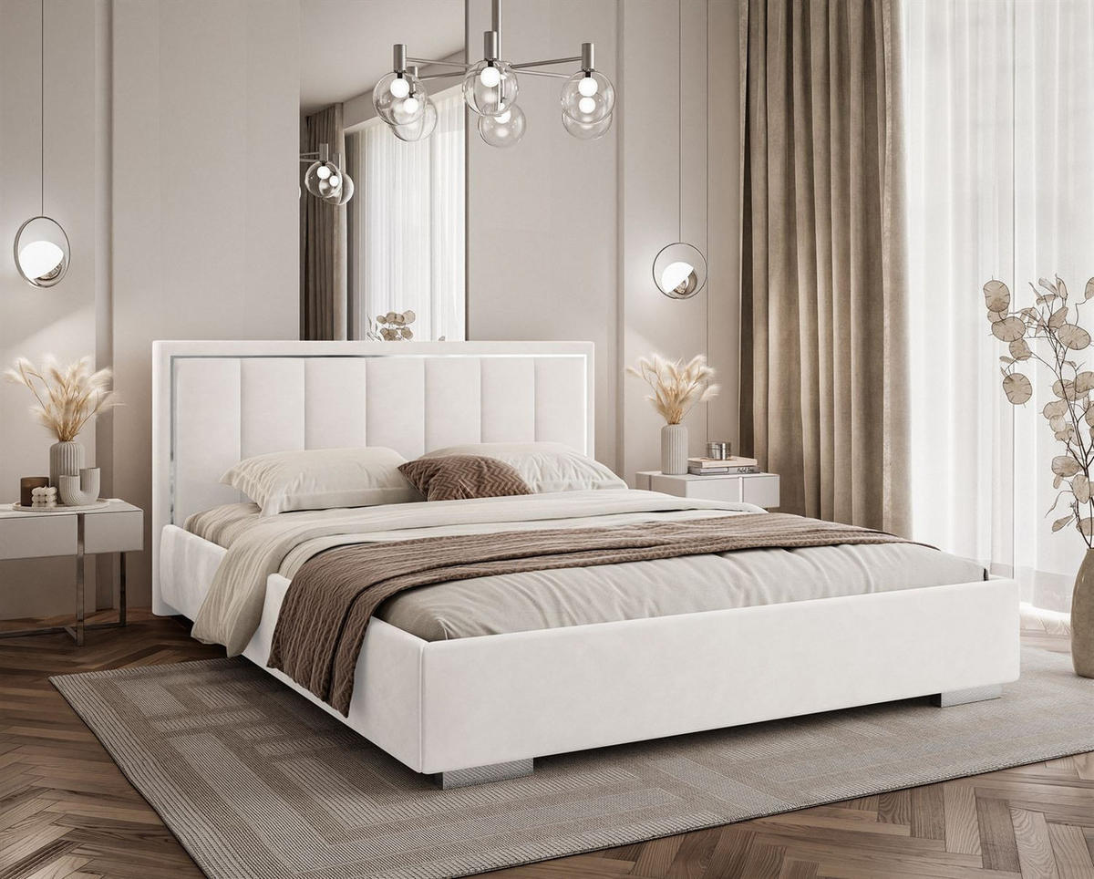 POLSTERBETT AURELIA SILVER mit Stauraum und Metallrahmen 160x200 Jasmine 20 - Weiß, Textil (160/200cm) - Lookway