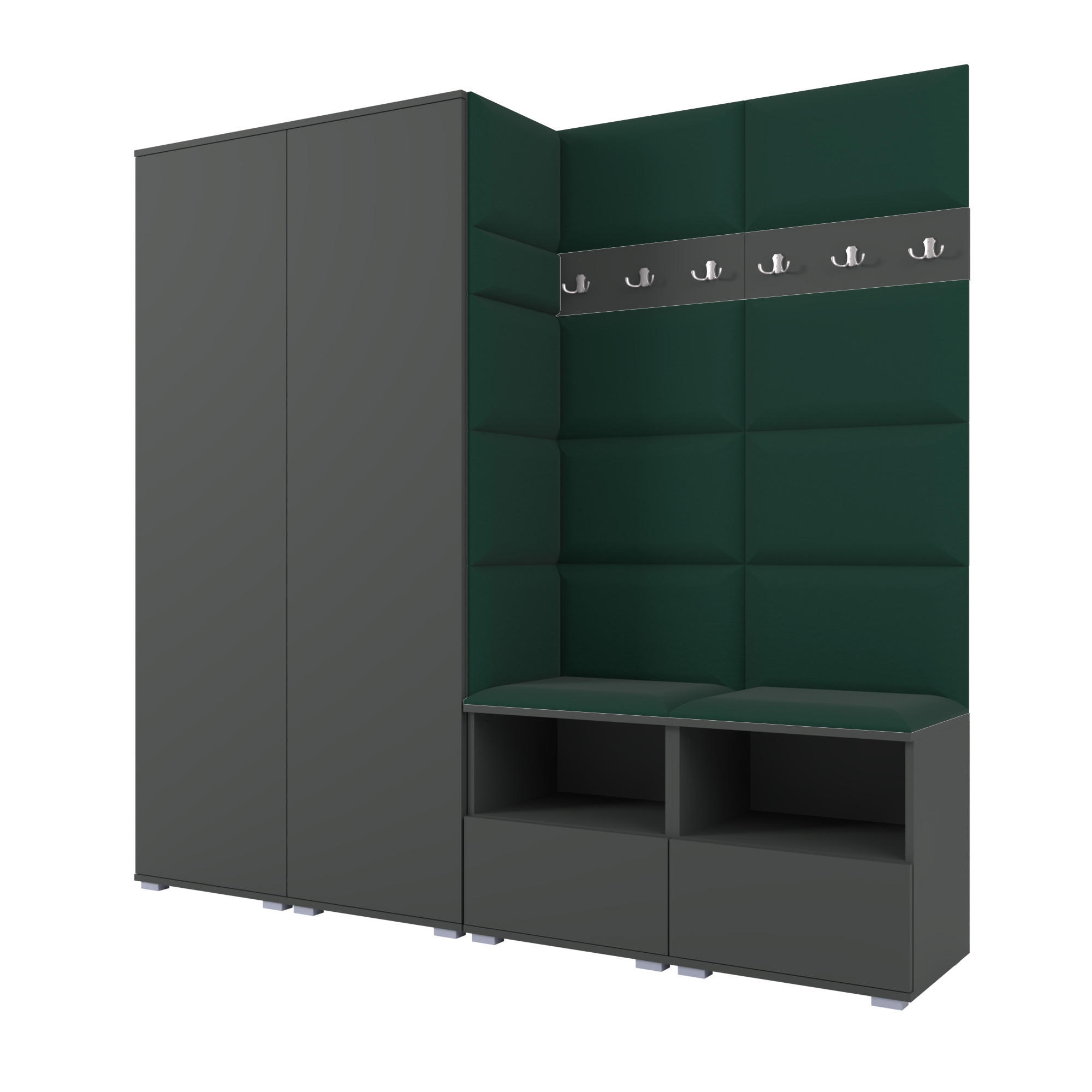 Ravio Garderobe Graphit, Dunkelgrün 200x187x40 cm