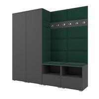 GARDEROBE NELA VI 200 cm (Kompaktgarderobe Graphit mit Sitzpolster Flaschengrün 28 Schrank & Paneel) - Dunkelgrün/Silberfarben, Holz/Holzwerkstoff (200/187/40cm) - Ravio