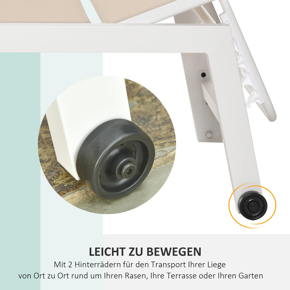 GARTENLIEGE - Creme, Kunststoff/Metall (65/102/169cm) - Outsunny