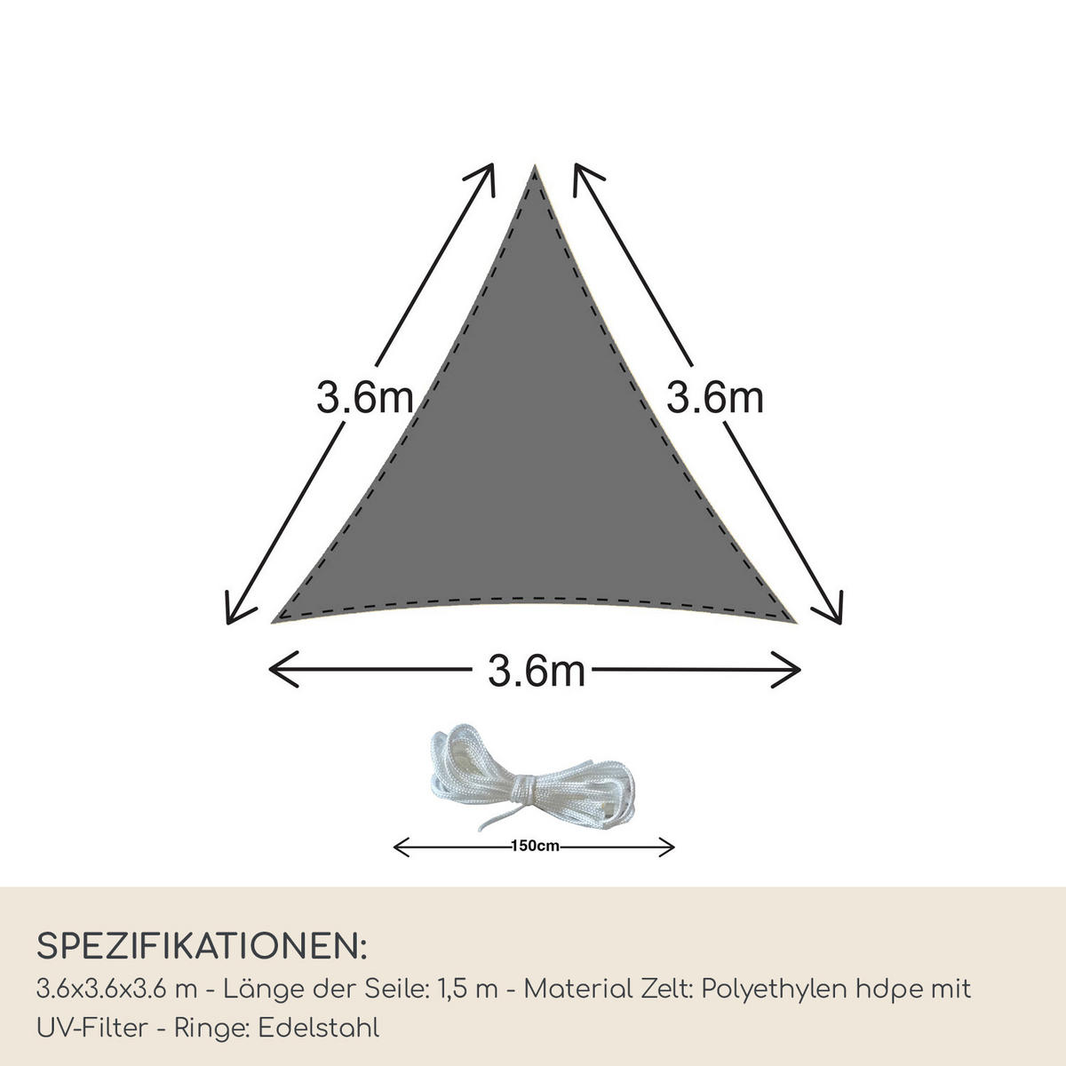SONNENSEGEL Grau 360/360/1 cm - Grau, Kunststoff (360/360cm) - Mobili Rebecca