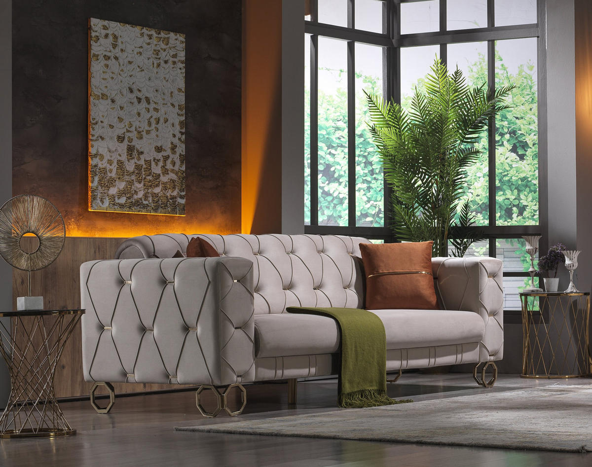 SITZGARNITUR Lizzy Beige Stellvariante:3+3+1 - Beige, Holz (230/80/90cm) - Villa Möbel