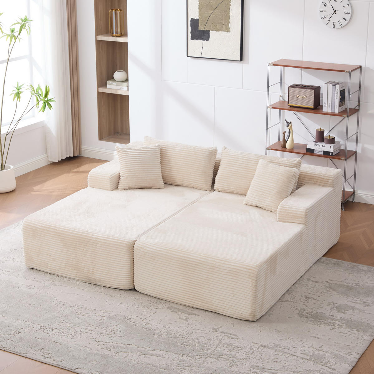 SOFAELEMENT 200/174/74.5 cm Elfenbein mit 30D hochelastischem Schaumstoff und rutschfestem Boden - Ecru, Textil (174/74.5/200cm) - Oxeza