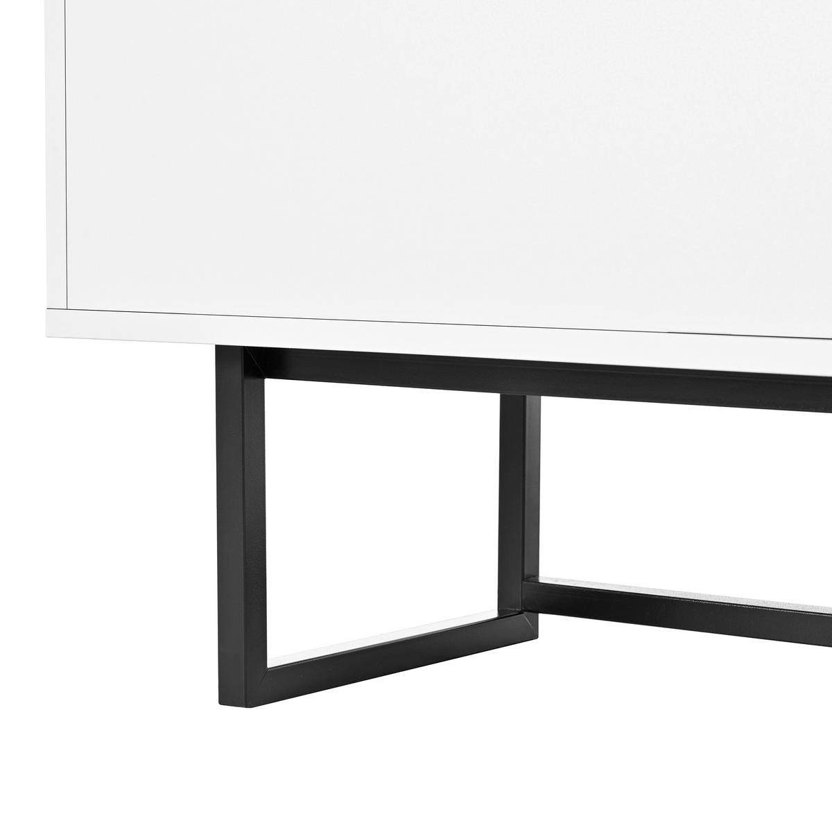 SIDEBOARD in Weiß Kommode mit 3 Schubladen, Glastüren und LED-Lichtleiste für Esszimmer und Wohnzimmer, B160T36/H78cm - Transparent/Schwarz, Holzwerkstoff/Metall (160/78/36cm) - STILVORA