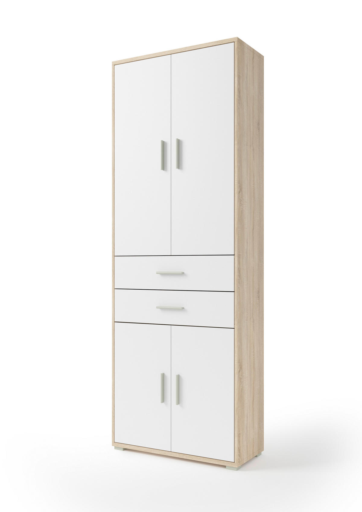 BÜROMÖBEL Office Line in Eiche Sonoma kombiniert mit Weiß 9 teilig - Braun, Holzwerkstoff (120/80/200cm)