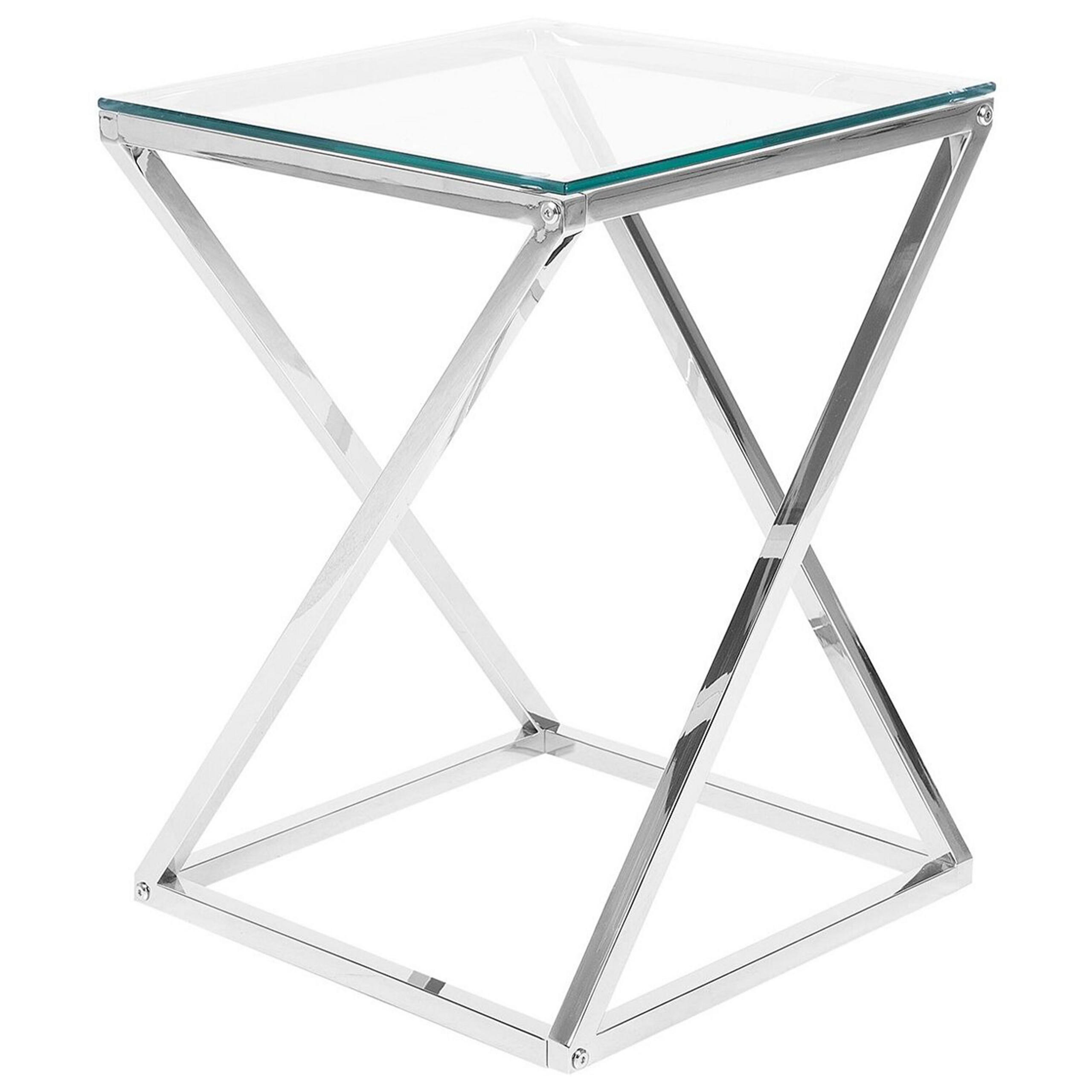 BEISTELLTISCH Glas Silber quadratisch 40/40 cm Beverly - Transparent/Silberfarben, Glas (40/40/55cm) - Beliani