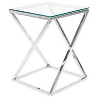 BEISTELLTISCH Glas Silber quadratisch 40/40 cm Beverly - Transparent/Silberfarben, Glas (40/40/55cm) - Beliani