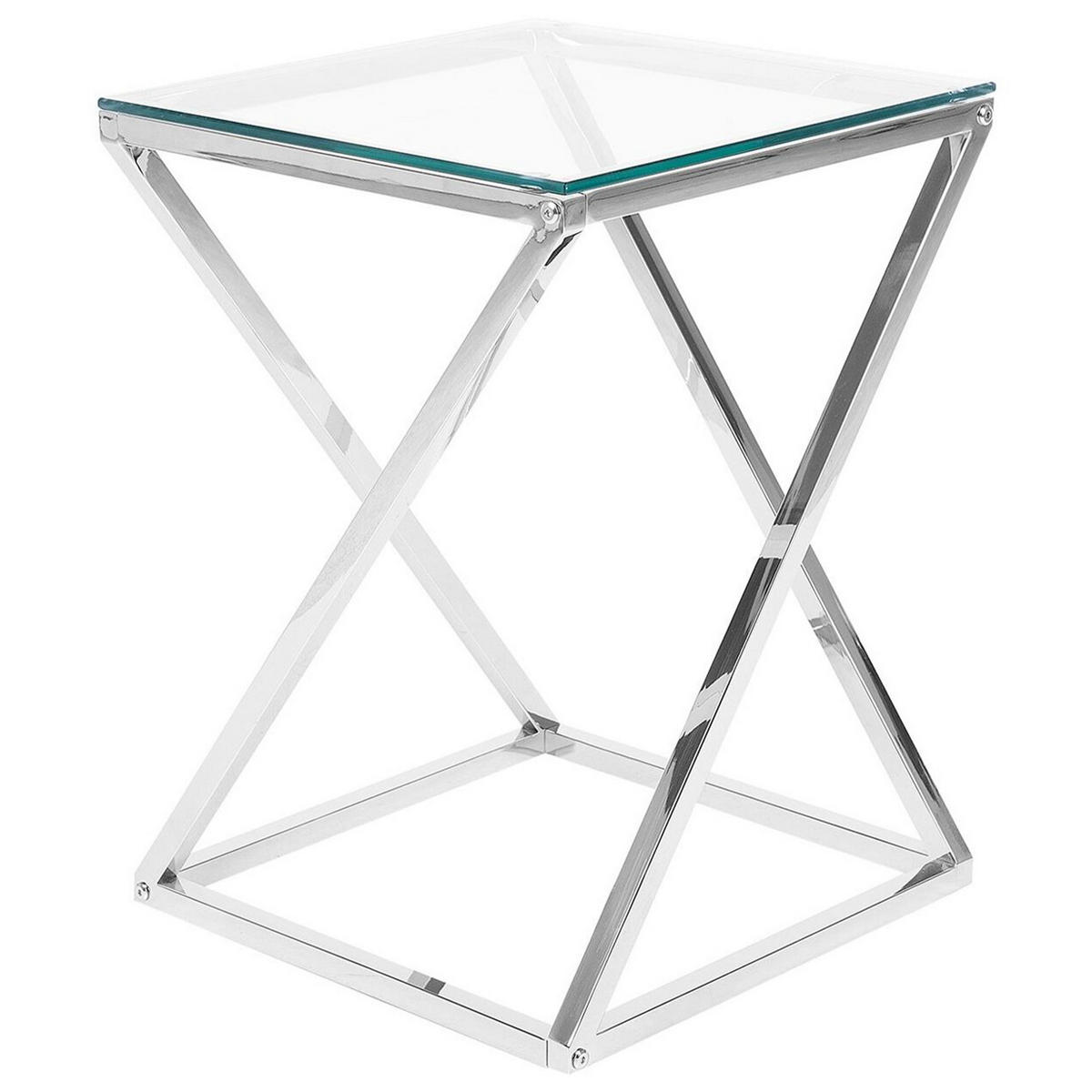 BEISTELLTISCH Glas Silber quadratisch 40/40 cm Beverly - Transparent/Silberfarben, Glas (40/40/55cm) - Beliani