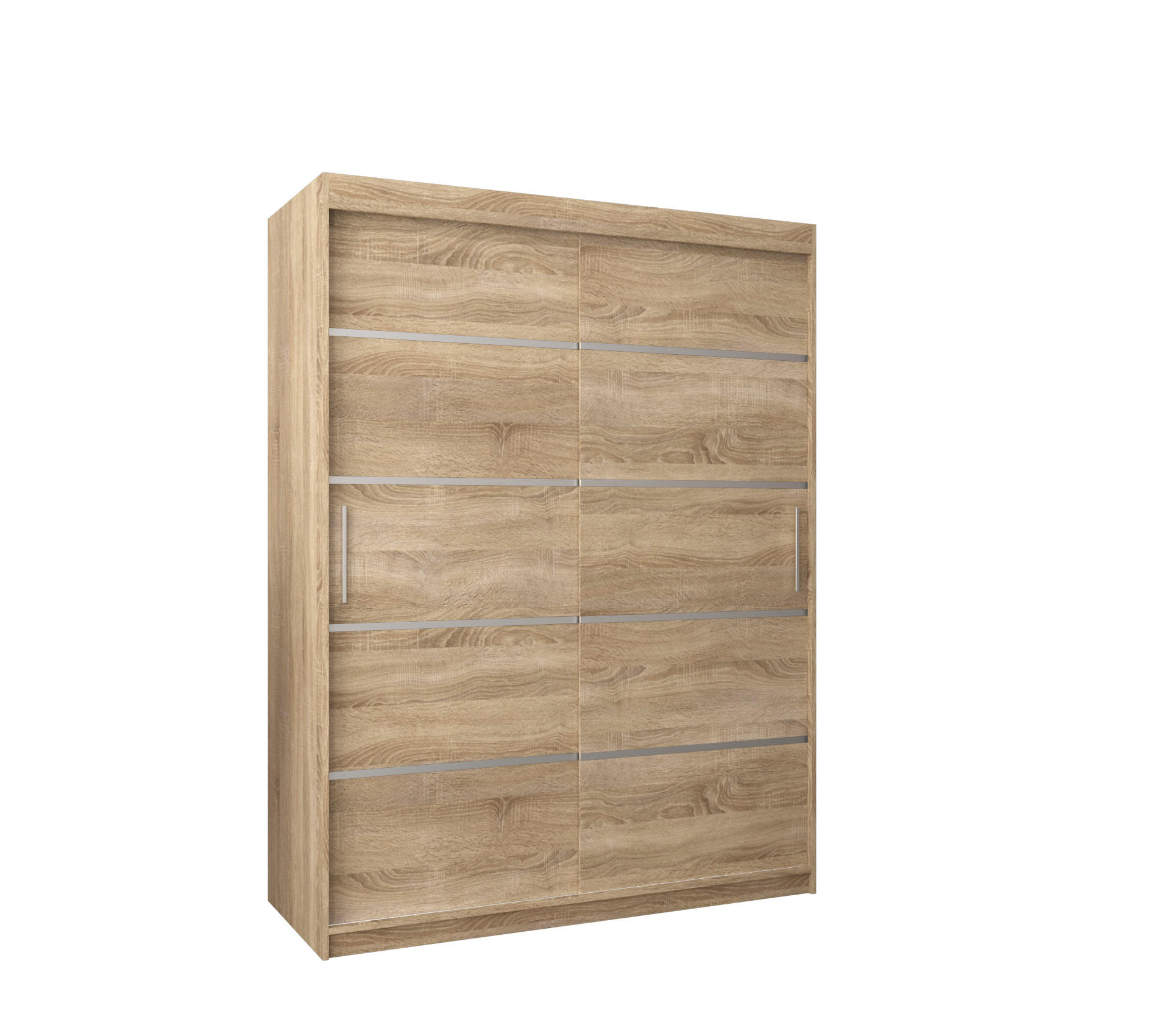 Abiks Möbel Schwebetürenschrank Sonoma Eiche, Silber 150x200x62 cm