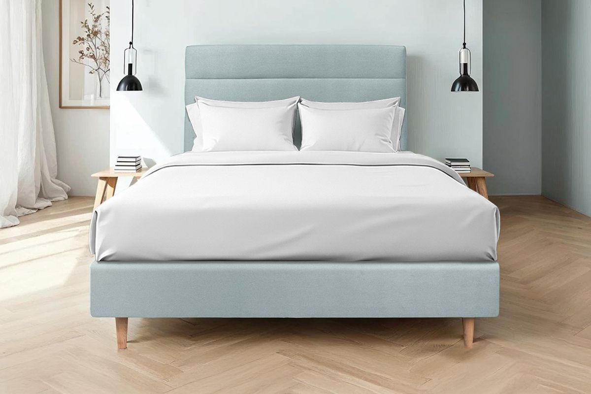 KOPFTEIL Modell Linien – Blaugrauer Samtstoff 150 cm - Beige/Blaugrau, Karton/Holz (150/120/10cm) - Sommeil de Plomb