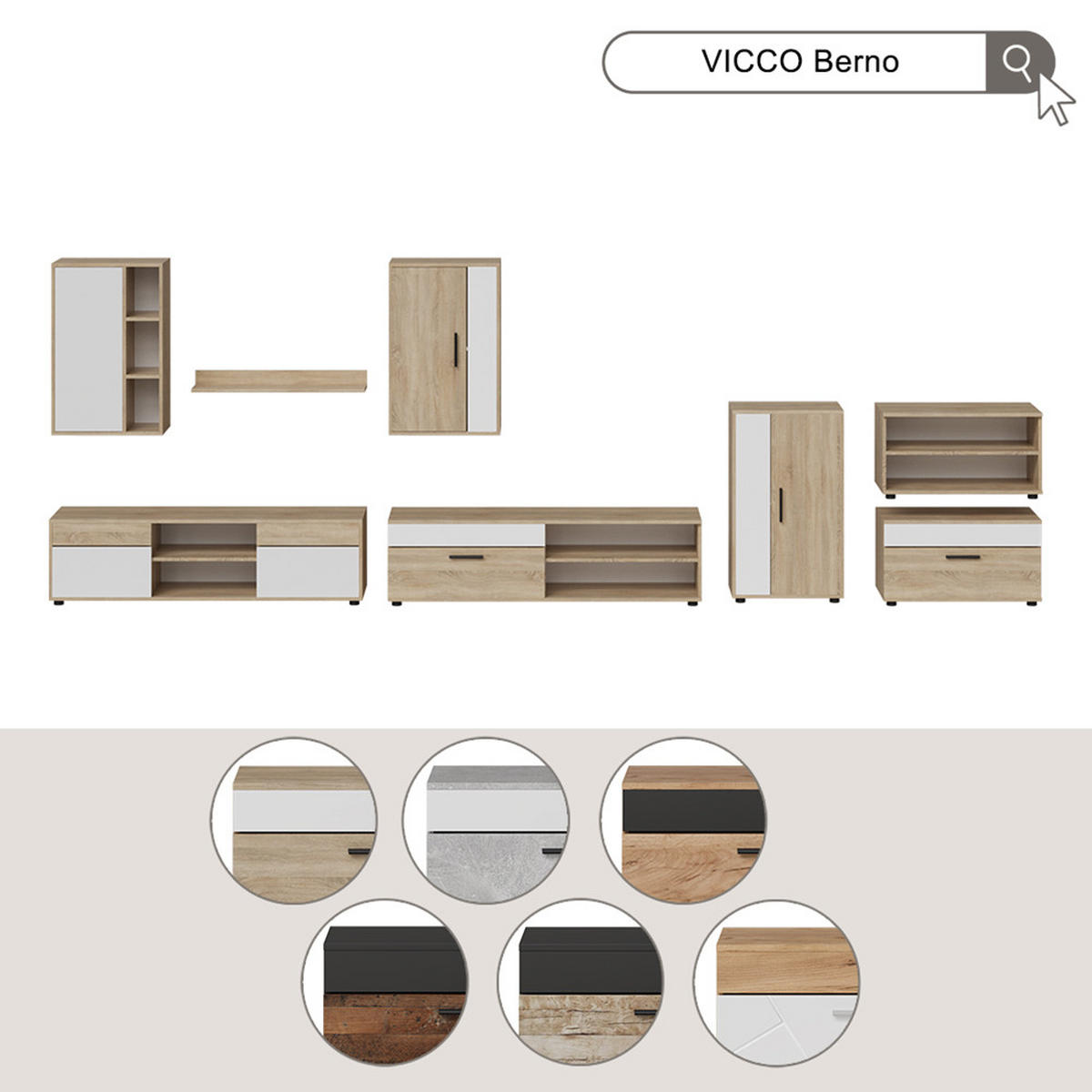 ŽIVÁ STĚNA Berno Sonoma/bílá - bílá/Sonoma dub, kompozitní dřevo (139.8/38.9/35.4cm) - Vicco