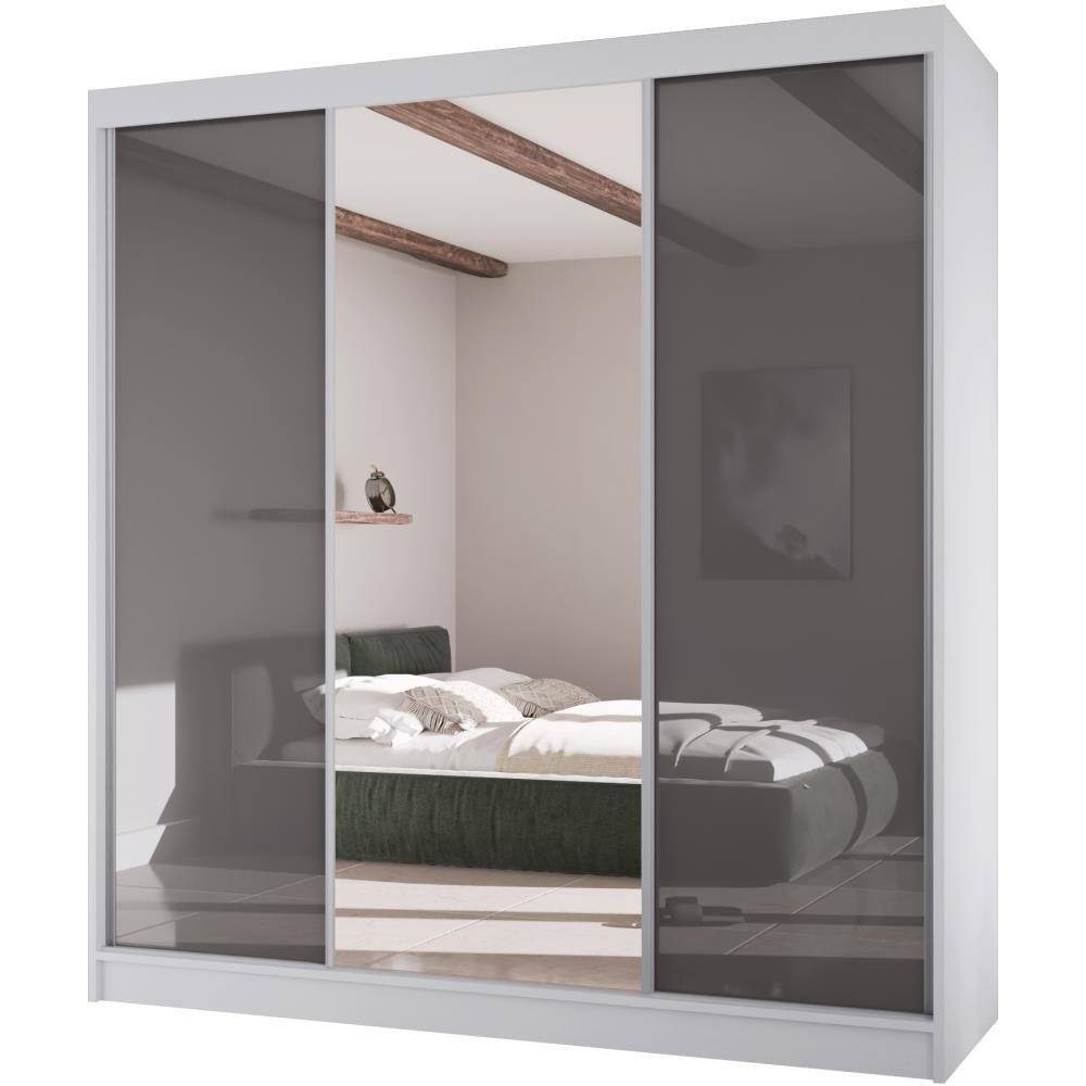 SCHWEBETÜRENSCHRANK Velis II 200/61/215 weiß+graphit - Graphitfarben/Weiß, Holzwerkstoff (200/215/61cm) - Beautysofa