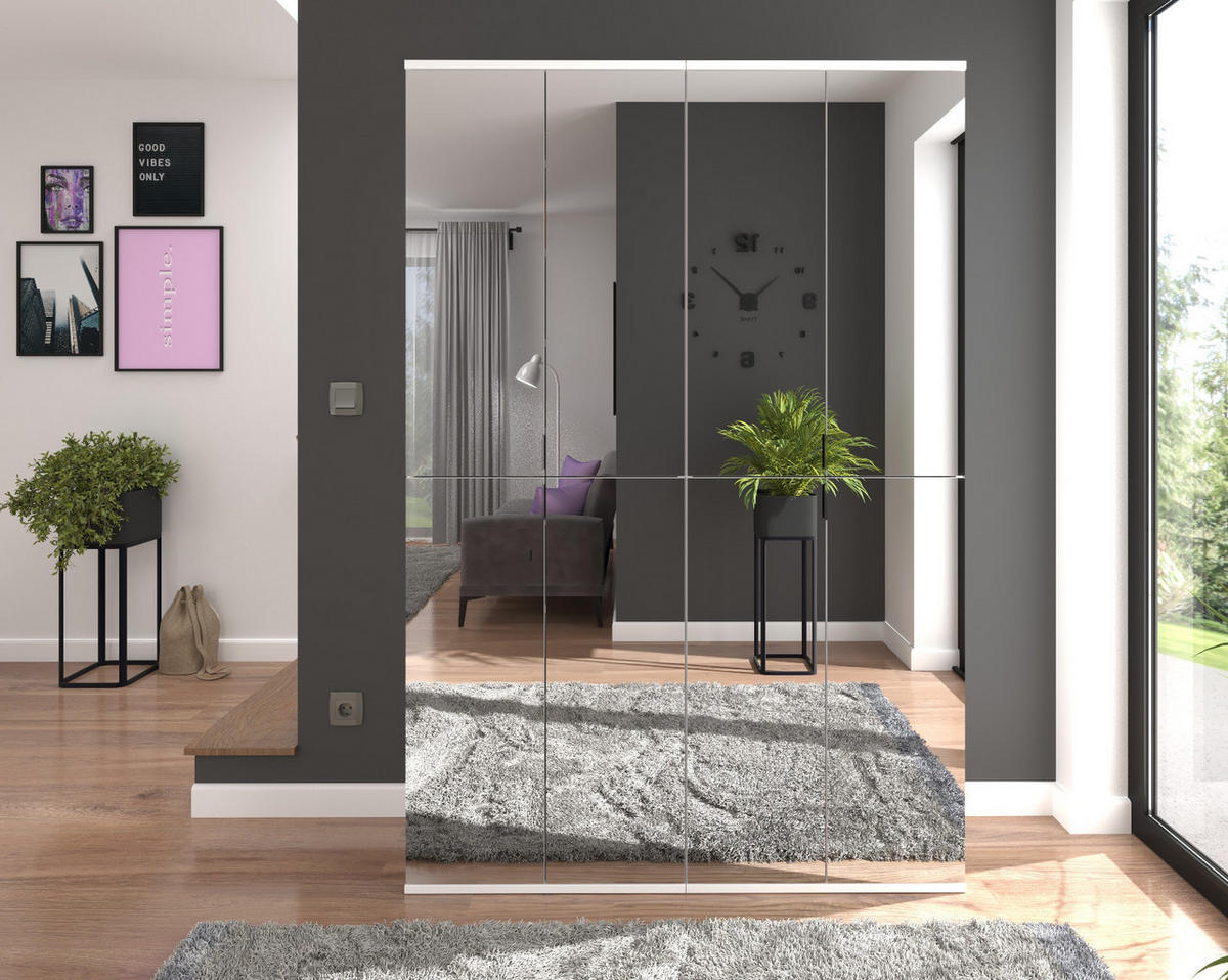 GARDEROBENSCHRANK weiß 61 cm 4-türig, Schuhschrank mit Spiegeltüren, Garderobenmöbel - Silberfarben/Weiß, Holzwerkstoff/Kunststoff (61/193/34cm) - Inn.Furn