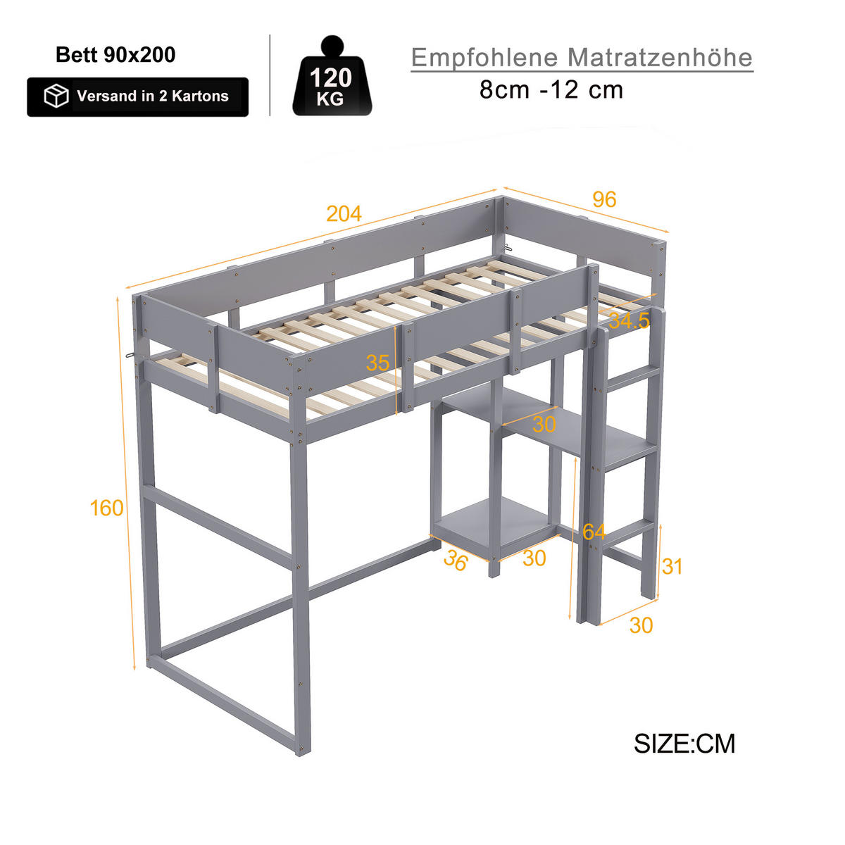 HOCHBETT 90x200 cm Kiefer Lattenrost grau - Grau, Holz (90/200cm) - LEBENLANG