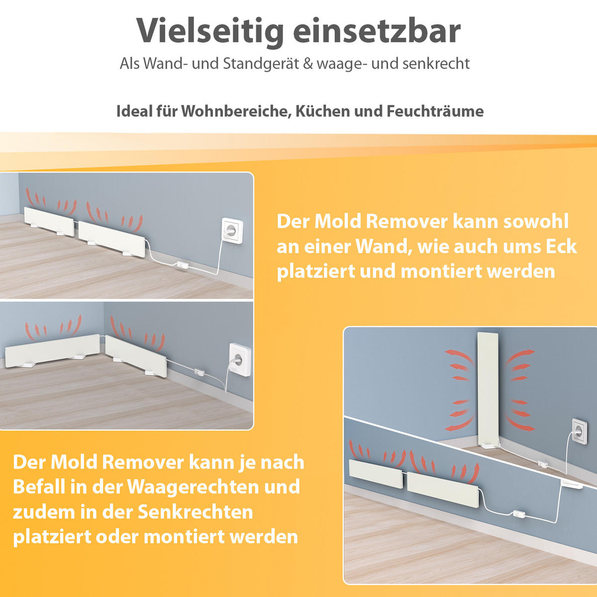 INFRAROT-SCHIMMELENTFERNER - chemiefrei für Wand und Bad, flexible Nutzung als Wand- oder Standgerät, 2er-Set - Weiß, Metall (10.5/50.5/1.5cm) - Northpoint