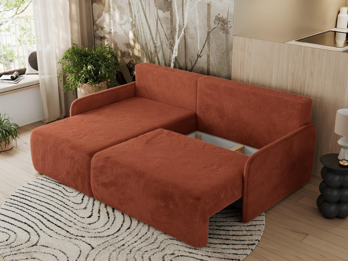 ECKSCHLAFSOFA ARPA L Orange Plüsch - links - Schwarz/Orange, Kunststoff/Textil (198/150cm) - MKS