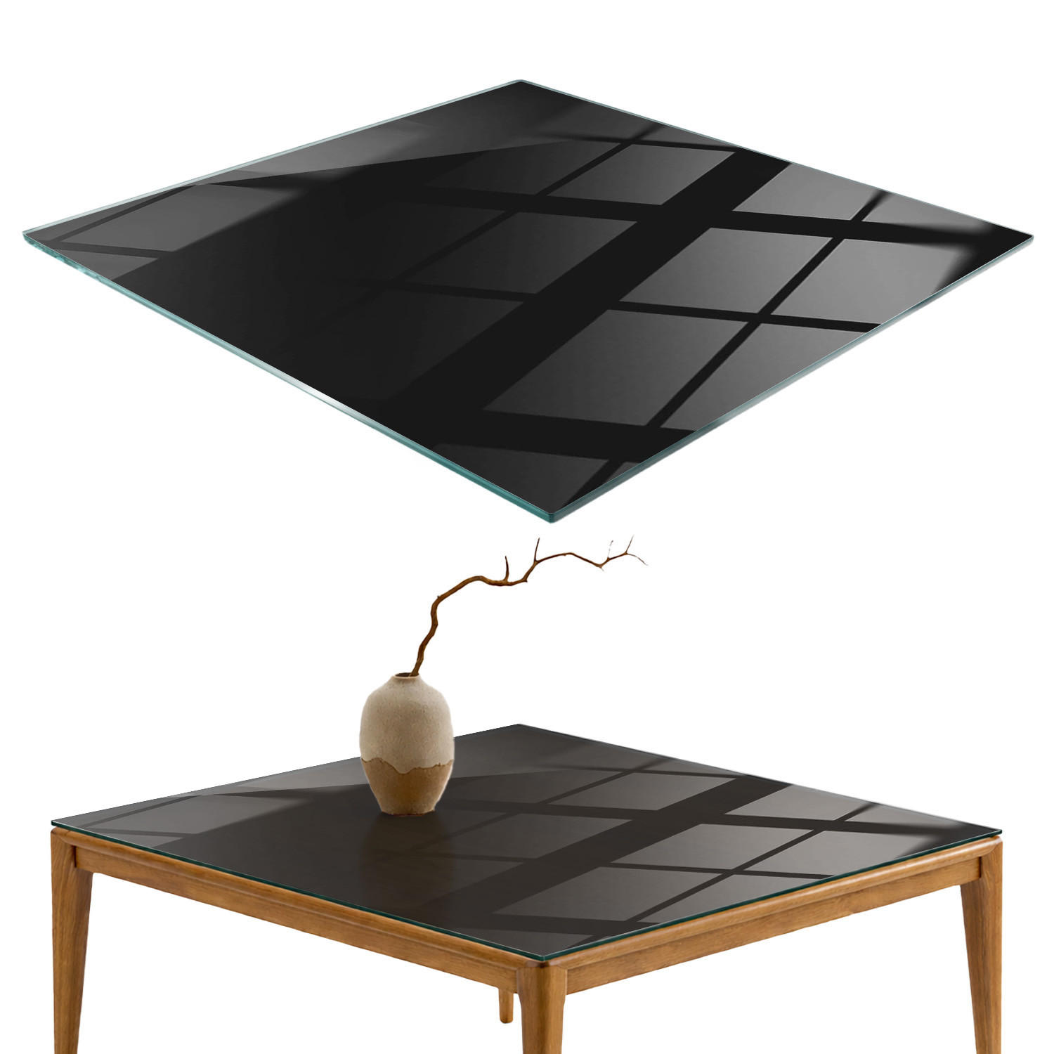 TISCHPLATTE 50x50 cm Farbe Schwarz, glatt - Schwarz, Glas (50/50/0.4cm) - TULUP