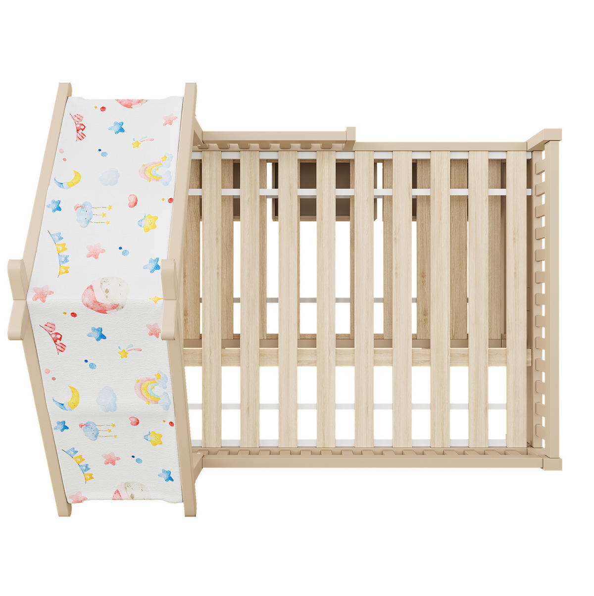 HAUSBETT 140/200 cm in Creme mit Ausziehbett, 3 Schubladen und Sicherheitsgittern - Creme, Holz/Holzwerkstoff (140/200cm) - CHICFURN