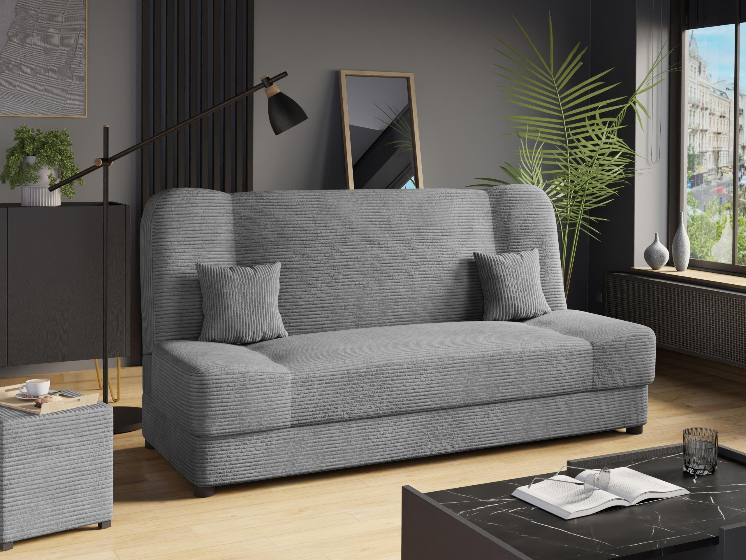 SCHLAFSOFA Jonas Cord - Grau, Holz/Textil (195/86/87cm)