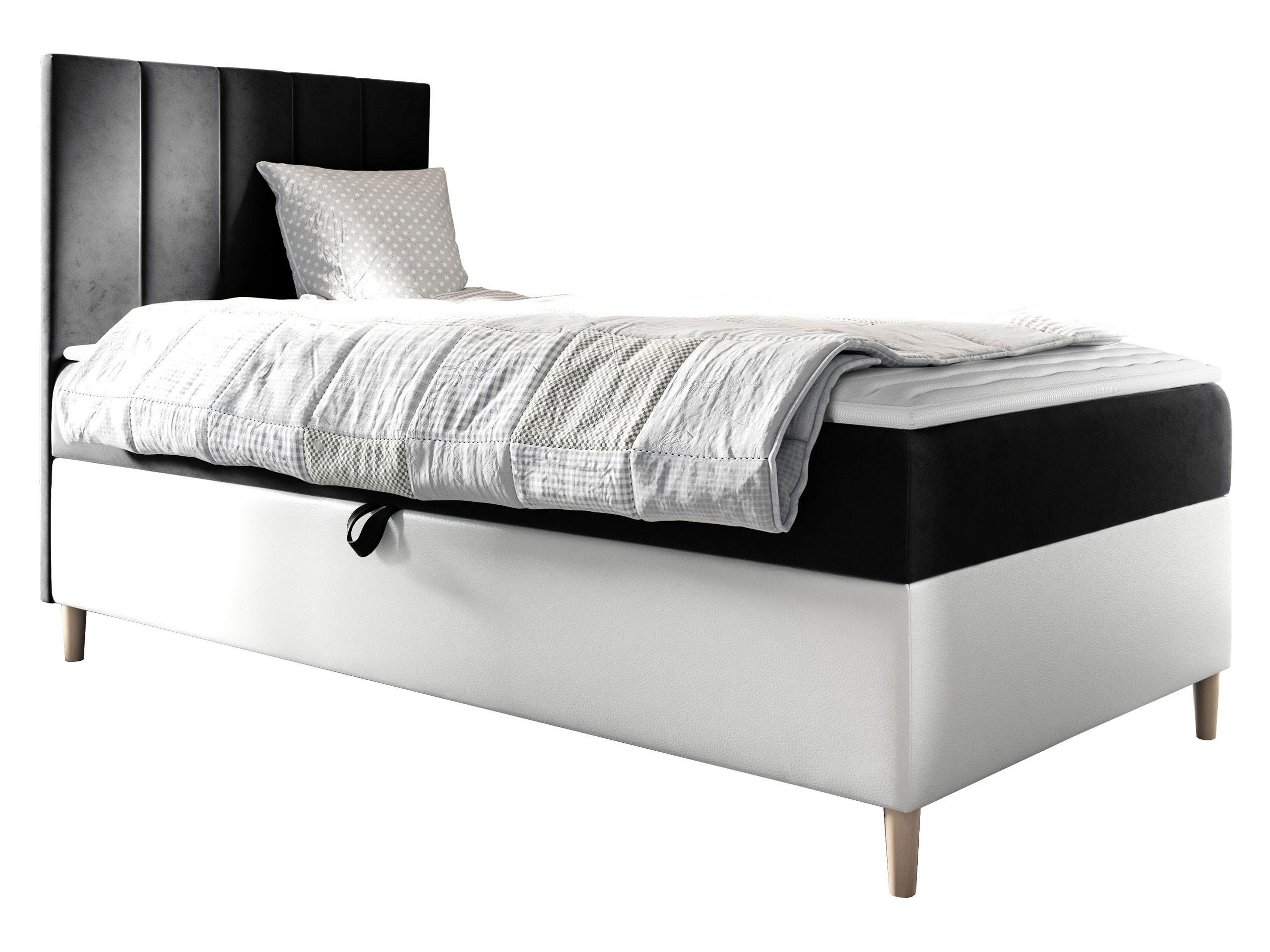 BOXBETT Maja Junior 1, Seite zum Öffnen des Bettkastens: Links - Schwarz/Weiß, Holz (90/200cm) - MIRJAN24