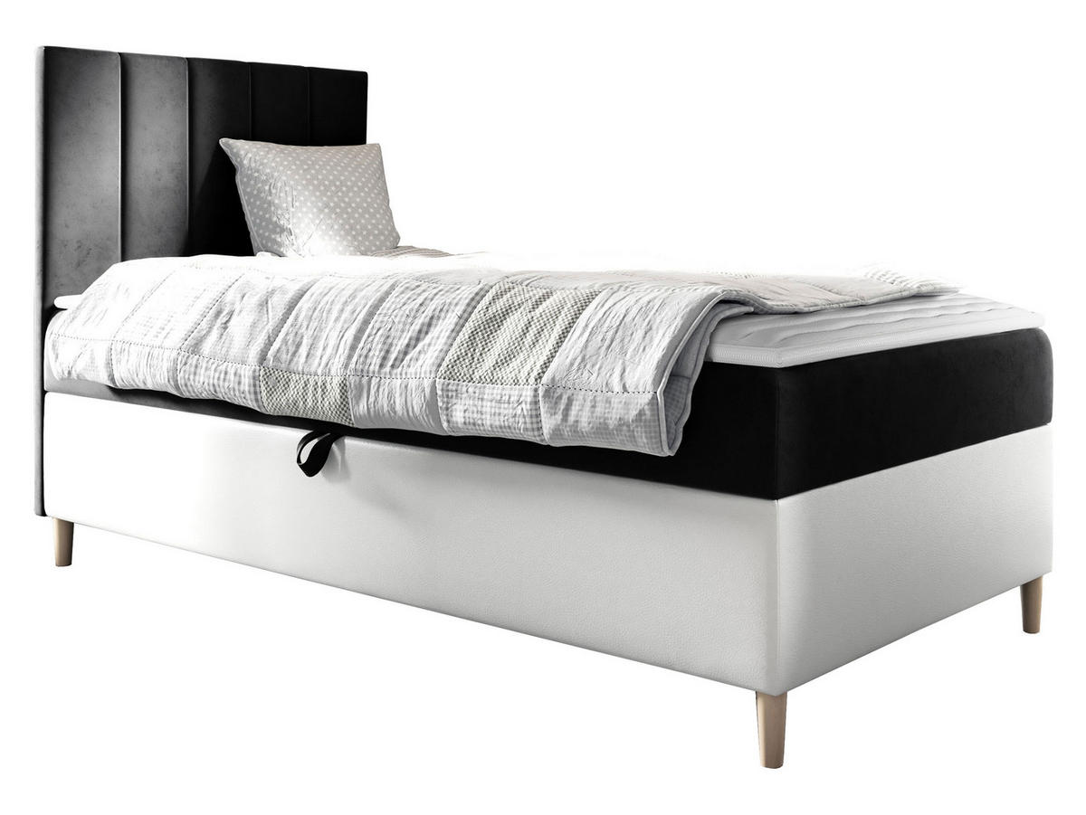 BOXBETT Maja Junior 1, Seite zum Öffnen des Bettkastens: Links - Schwarz/Weiß, Holz (90/200cm) - MIRJAN24