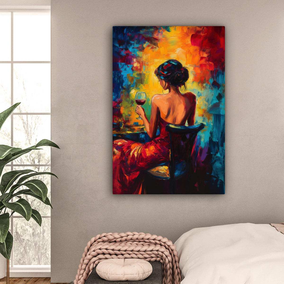 LEINWANDBILD Wein - Frau - Stimmungsvoll - Farbenfroh Deko Groß 90x140 cm - Bordeaux, Textil (90/140cm) - MuchoWow