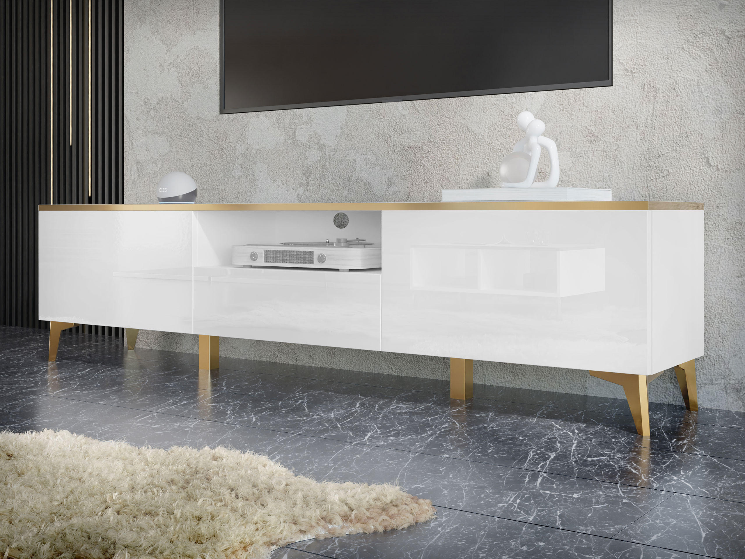 TV-LOWBOARD Alrik 2D1S - Goldfarben/Weiß, Holzwerkstoff/Kunststoff (200/50/40cm) - MIRJAN24