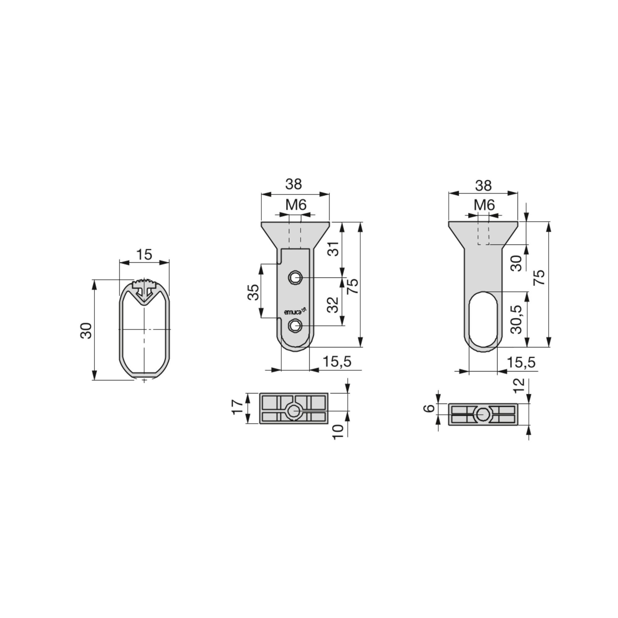 SCHRANKSCHIENEN Silk, 1,15m mit Halterungen, Aluminium und Kunststoff, Schwarz lackiert 2er-set - Schwarz, Metall (115cm) - EMUCA