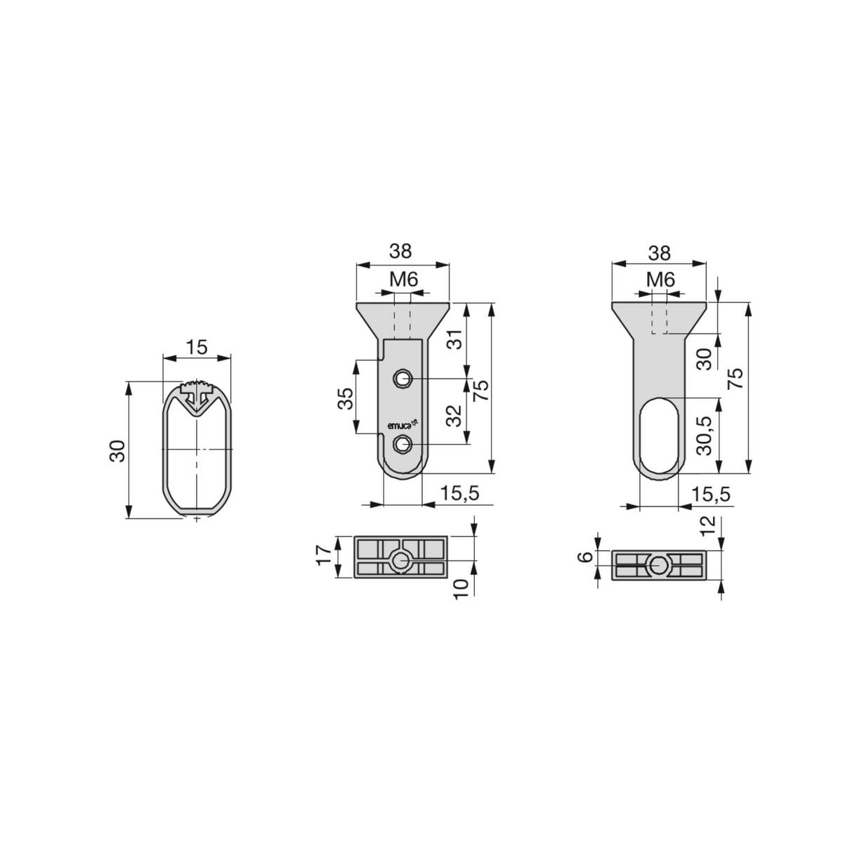 GARDEROBENSTANGEN Silk, 1,15m mit Halterungen, Aluminium und Kunststoff, Matt eloxiert 2er-set - Grau, Metall (120cm) - EMUCA