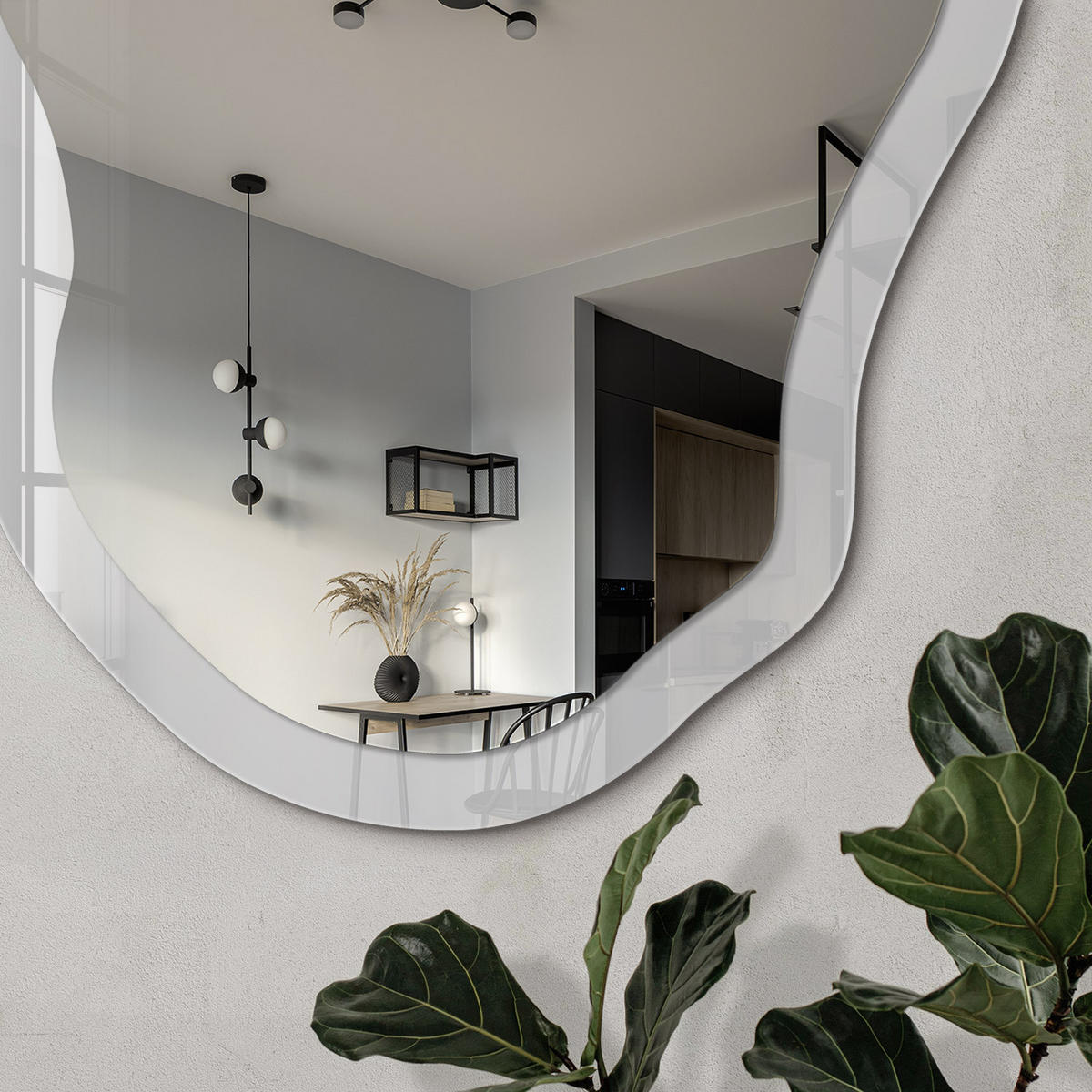 SPIEGEL 90x45 cm asymmetrisch mit Druck - Grau - Transparent, Glas (45/90/0.4cm) - TULUP