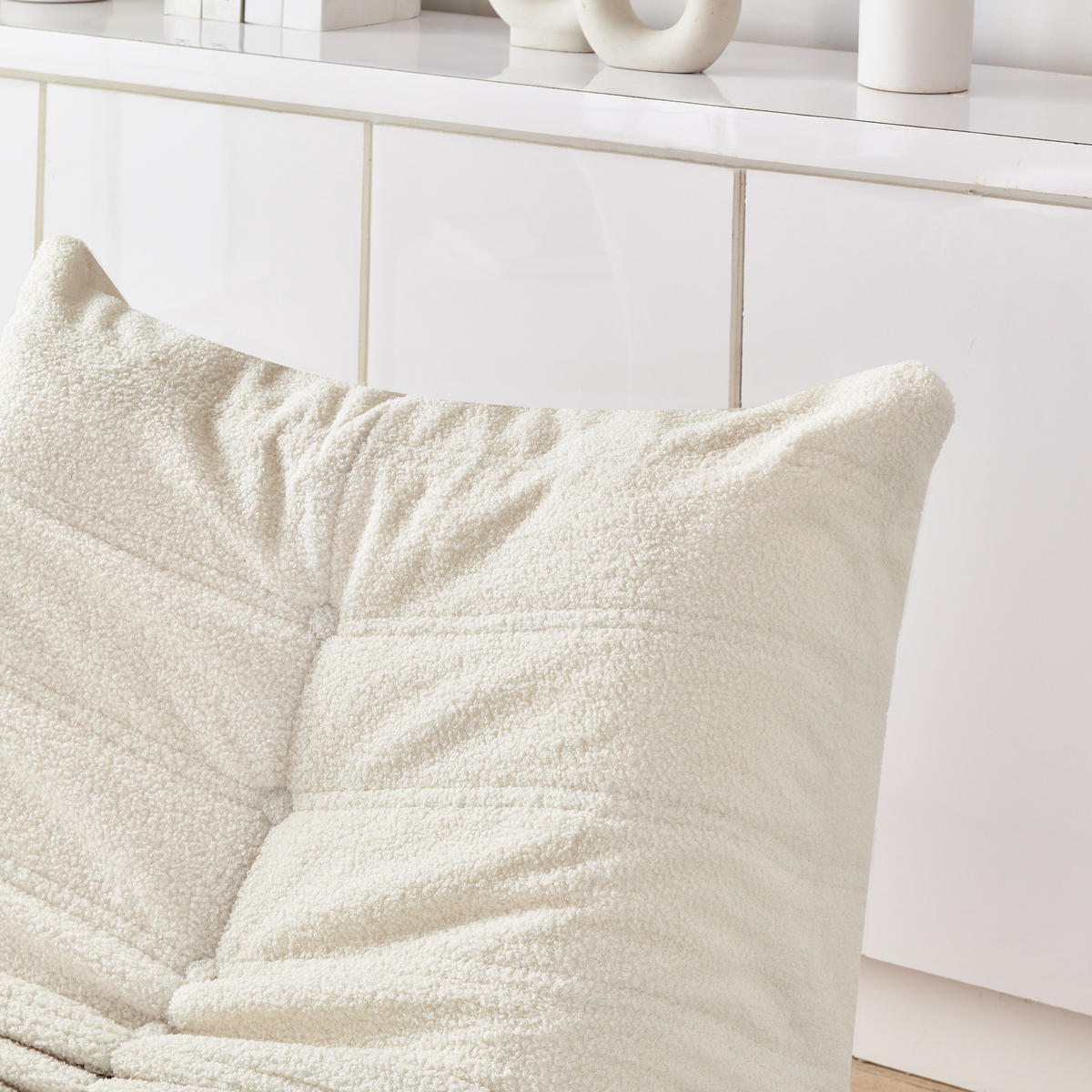 SITZSACK Teddystoff Beige mit Hocker - Beige, Textil (100/70/90cm) - WISHDOR