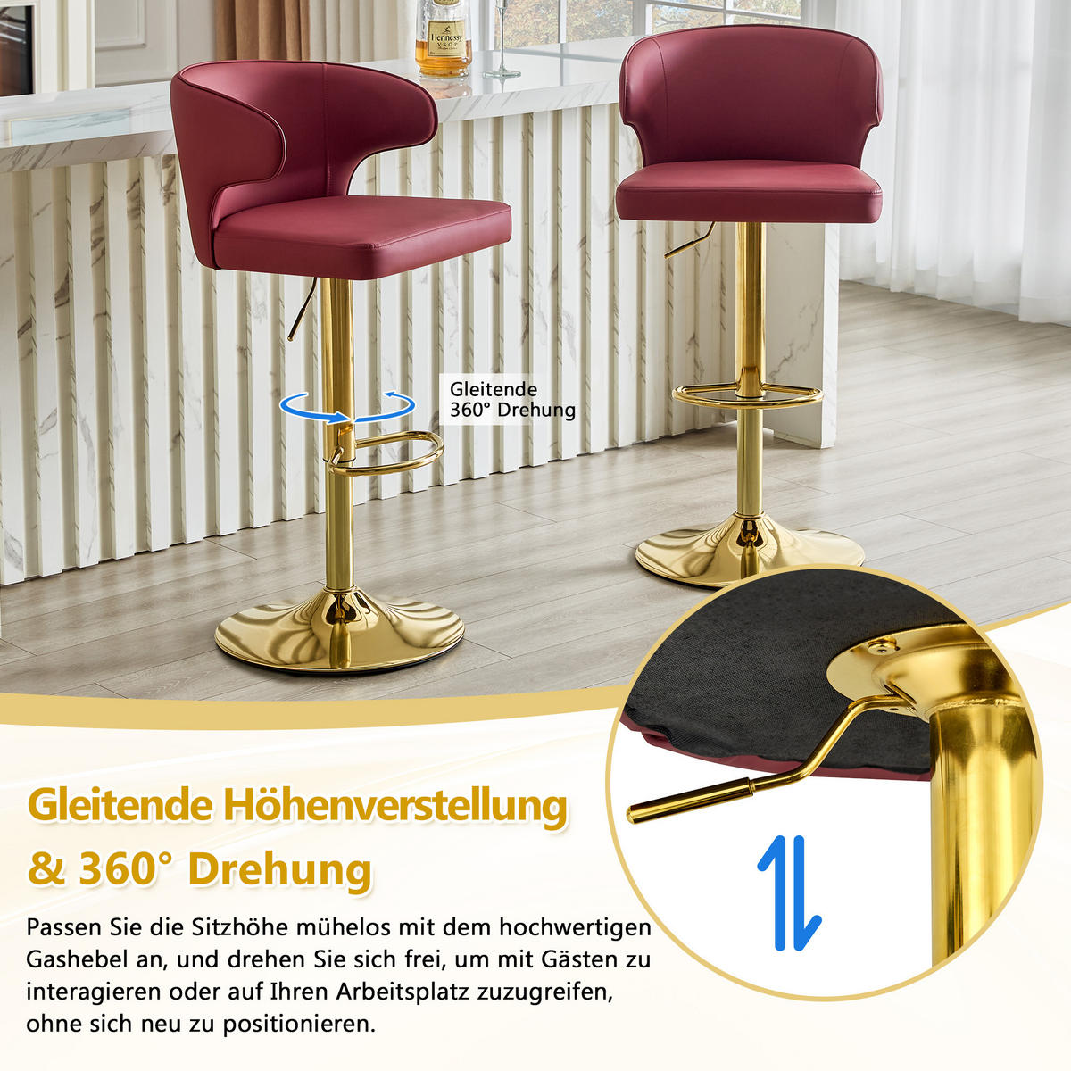 BARHOCKER DE-36724 2er-Set höhenverstellbar mit 360°-Drehung Rot - Rot, Metall (45/110/49.7cm) - ComfortXL