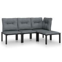 GARTEN-LOUNGE-SET 4-teilig Schwarz Und Grau Poly Rattan - Schwarz, Metall - vidaXL