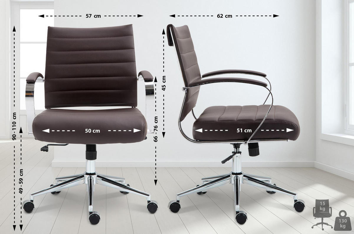BÜROSTUHL Rynex Kunstleder braun - Chromfarben/Braun, Metall (57/100/62cm) - TPFLiving