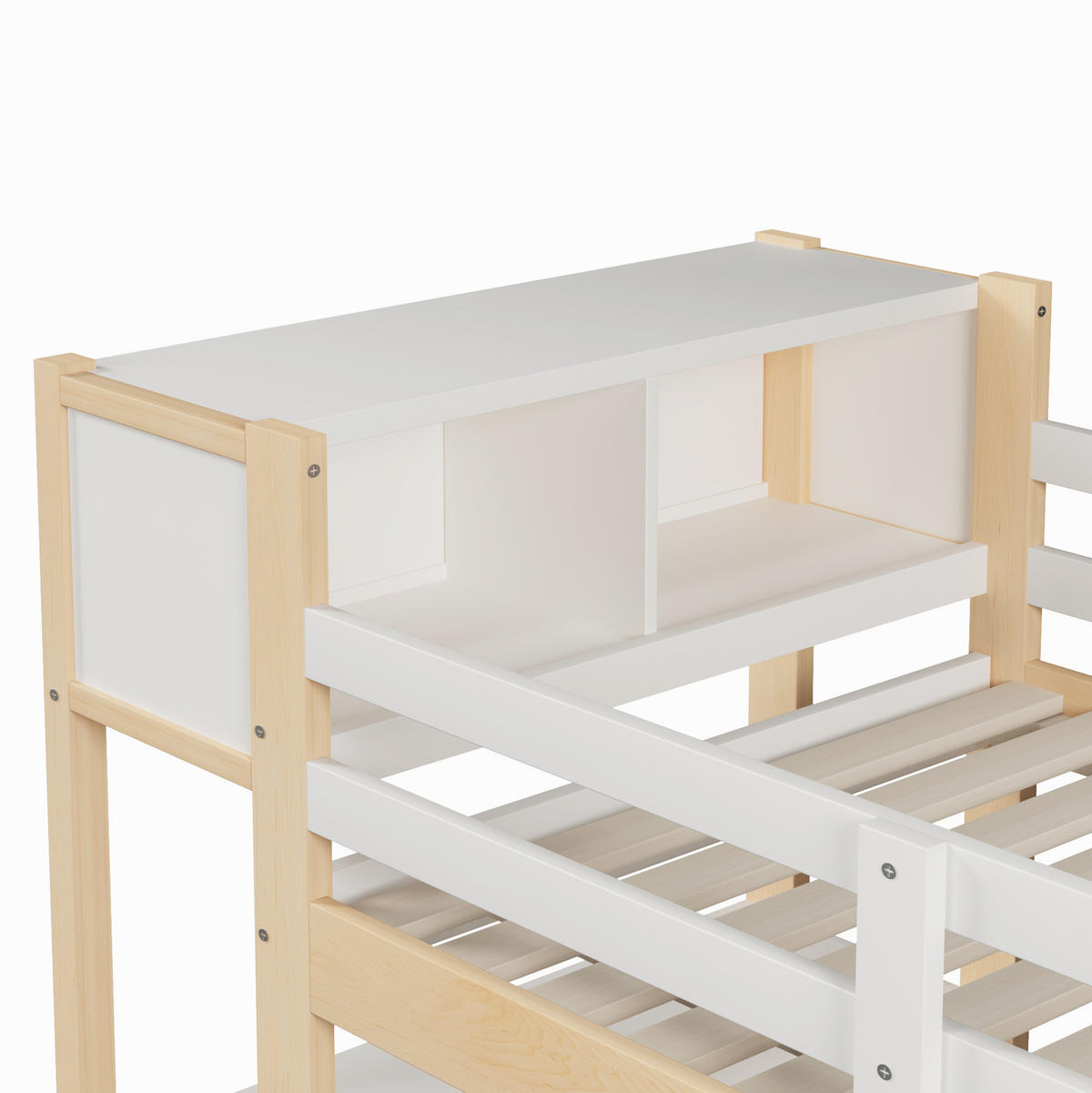 HOCHBETT 90/200 cm, Natur mit Schreibtisch, Regalen, Kleiderschrank, ohne Matratze - Weiß, Holz (90/200cm) - MIVRAY