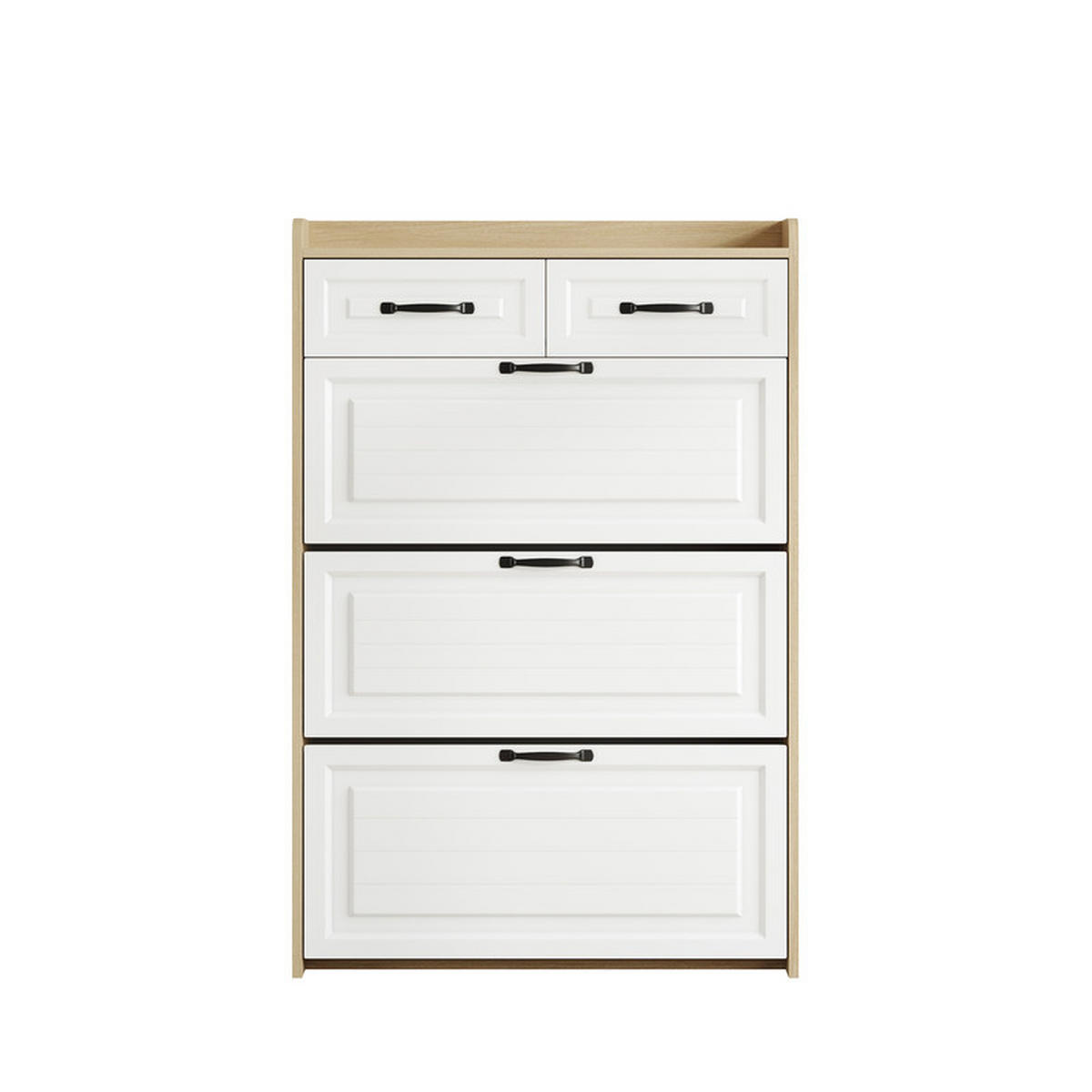 DREHBARES SCHUHSCHRANK 3 Klapptüren 2 Schubladen - Weiß, Holzwerkstoff (23.5/131/80cm) - Bomclap